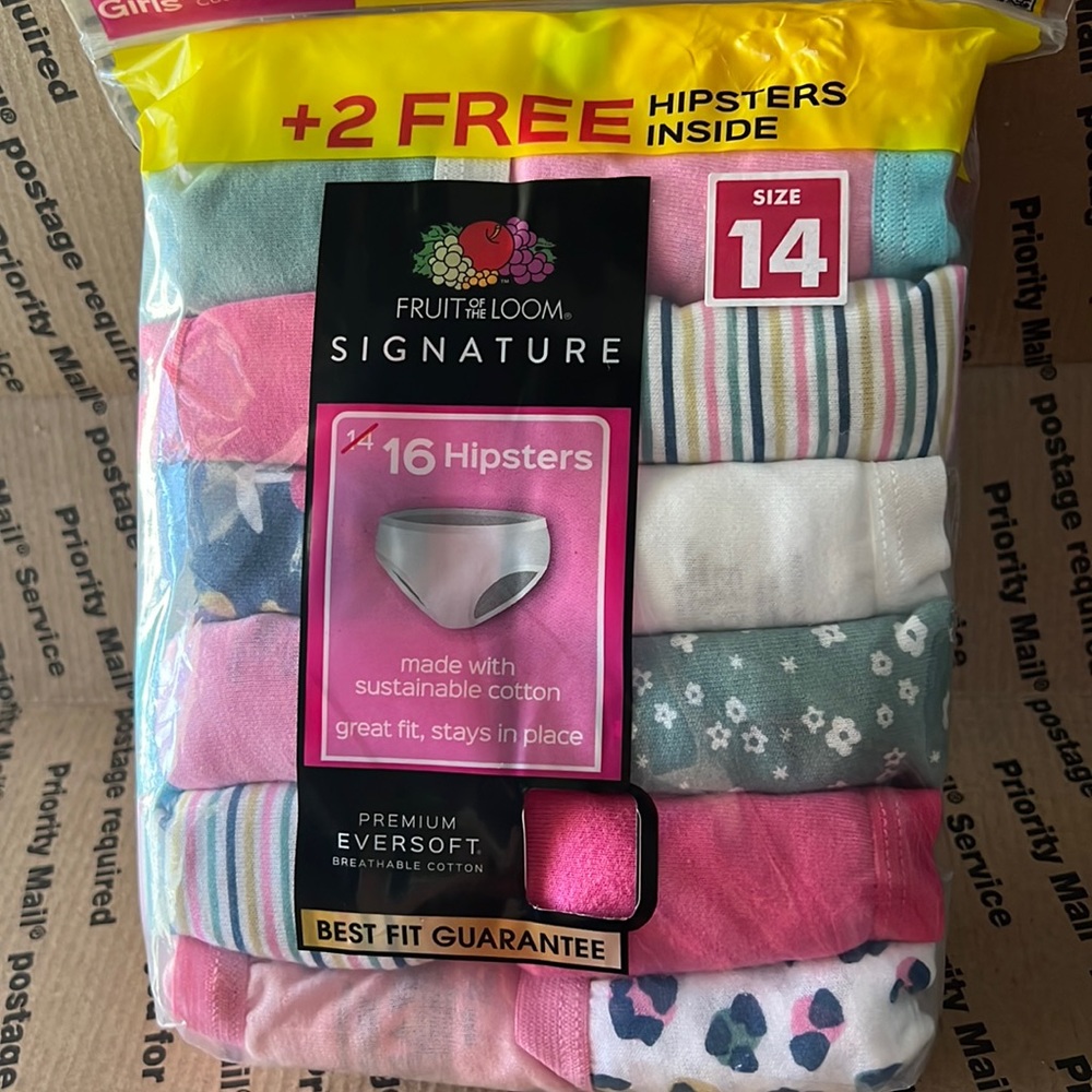 New Girls Fruit Of The Loom Tag Free Hipsters Brief Panties Size 14 Pack Of 16
